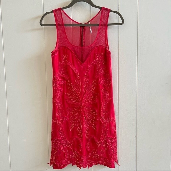 Free People Boho Beaded Embroidered Mesh Sleeveless Mini Dress - Picture 1 of 11